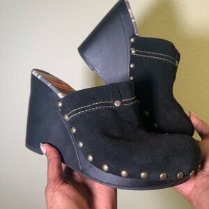 Rocket Dog Black Studded Wedge Mules